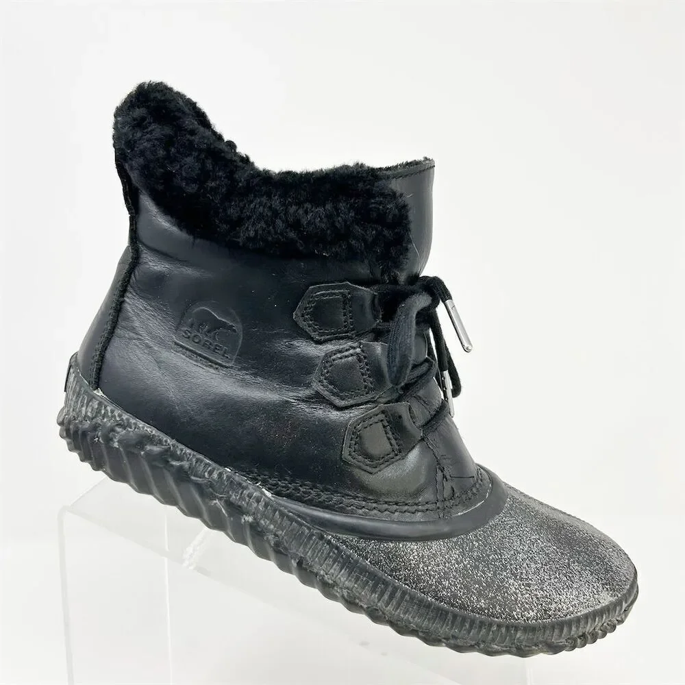 Sorel Out N About Plus L Black Leather Lace-Up Boots Size 10.5 Waterproof Winter